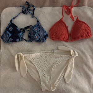 Women's Crochet Bikini Set - Red and Cream